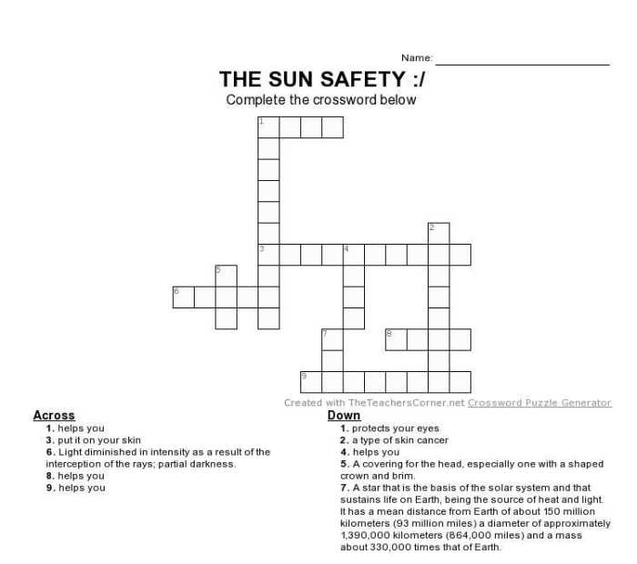 Kitchen safety crossword puzzle answers