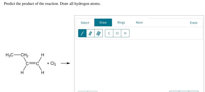 Predict the product of the reaction. draw all hydrogen atoms