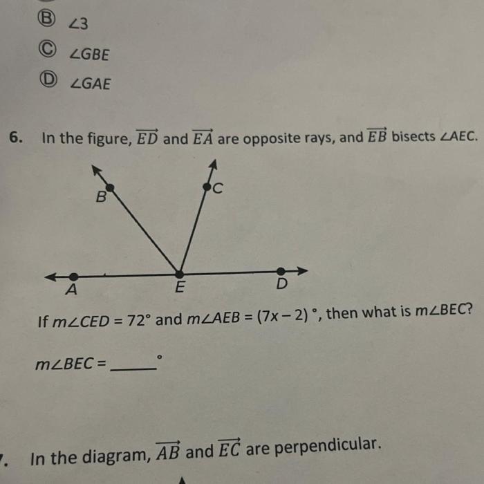 Given that eb bisects cea which statements must be true