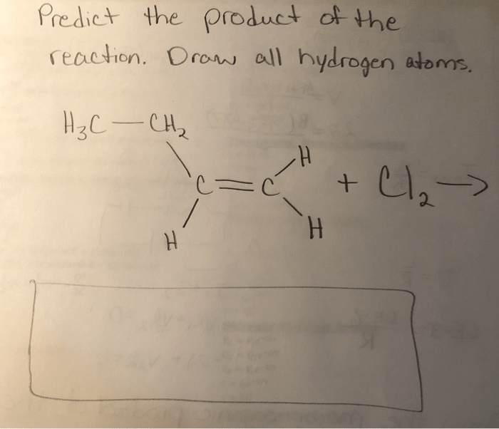 Predict the product of the reaction. draw all hydrogen atoms